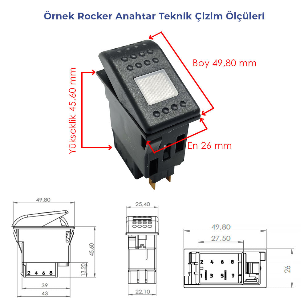 Universal Büyük Tip Traktör Arka Çalışma Lamba Anahtar Düğme Rocker Switch 2 Pin (Off-On)