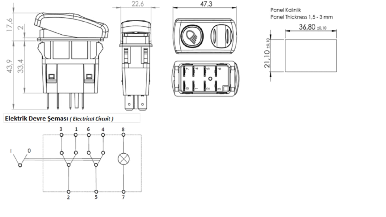 NEW HOLLAND Traktör Ön Çalışma Lambası Anahtarı 8 Pinli Ampullü 12V