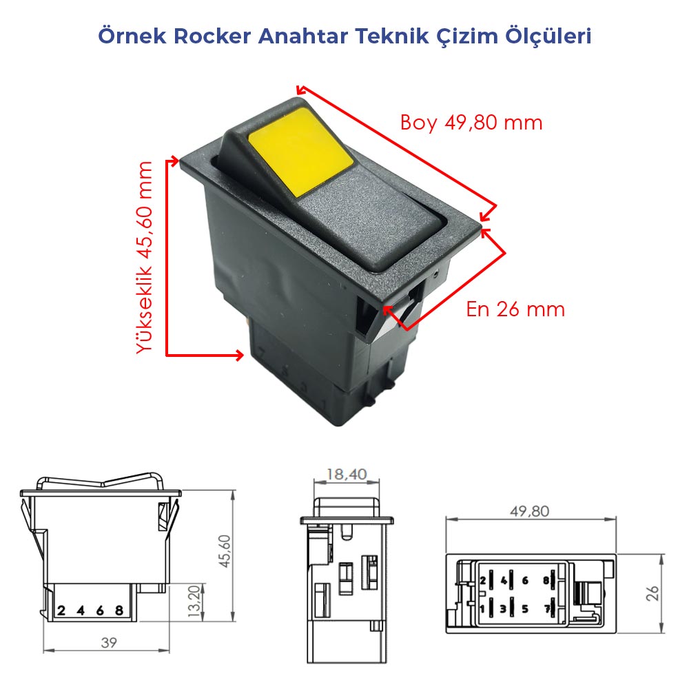 BMC Belde Otobüs Kalorifer Anahtar Düğmesi Rocker Switch 3 Pin (Off-On-On) Ampullü 24V