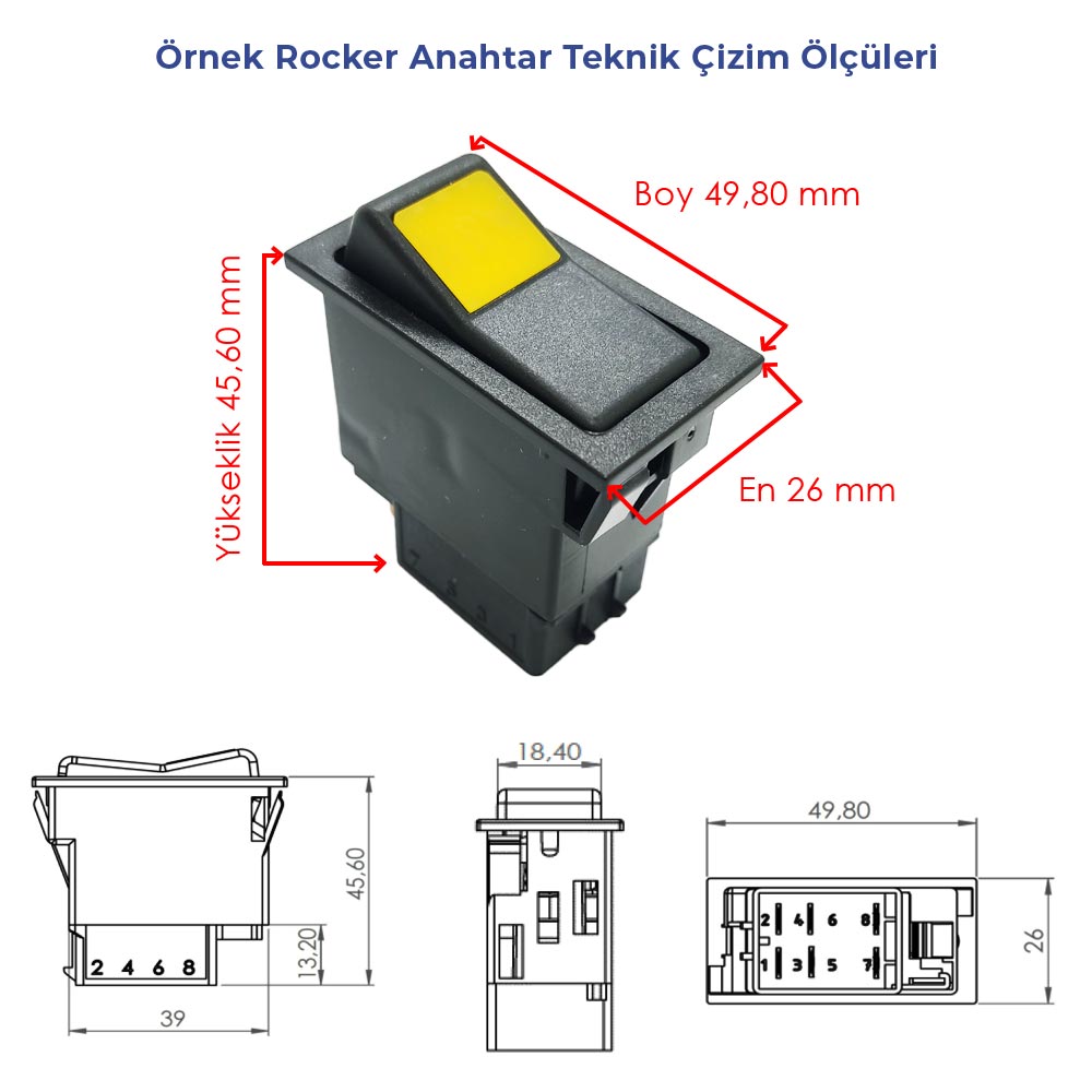 Universal Silecek Düğmesi Anahtarı 6 Pin Rocker Switch