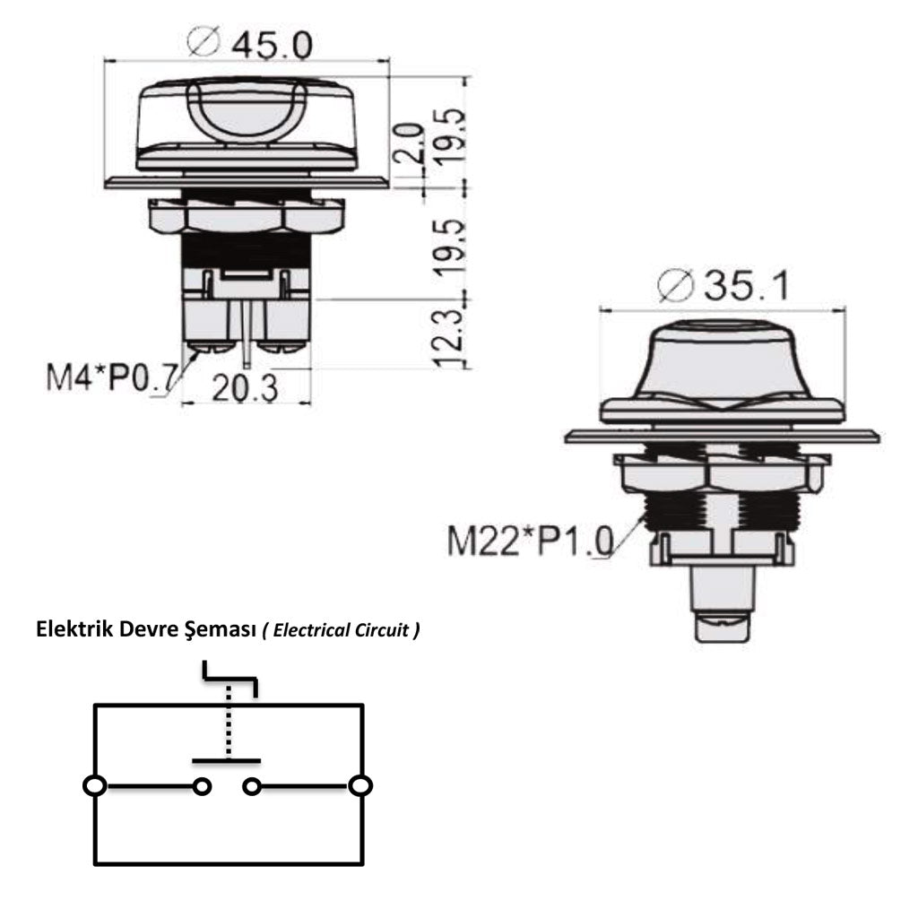 Mini Akü Devre Kesici Şalter IP56 - 12/24V 50A